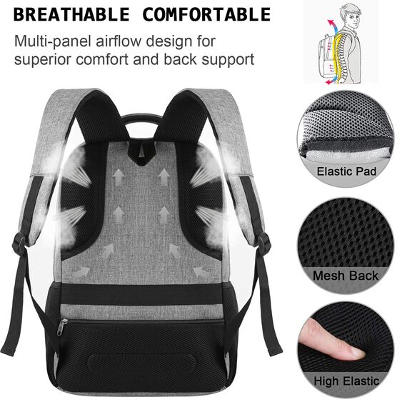 marcello Rucksack Damen,Laptop Rucksäcke mit USB-Ladeanschluss für Arbeit Schule Uni Schulrucksack für Jungen Teenager mit Laptopfach & Anti Diebstahl Tasche (Grau, 15,6 Zoll)