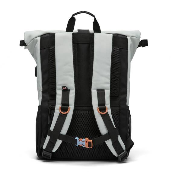 Ela Mo Rucksack Damen - Rolltop schön u. durchdacht - Laptop Rucksäcke für Frauen - Anti Diebstahl Tasche für Schule, Uni, Business (Lightgrey Orange Pop)