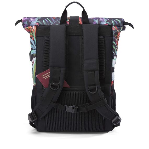 Ela Mo® Rolltop Rucksack Damen - Rollrucksack Anti Diebstahl für Sport & Reisen - Laptoprucksack für Schule, Uni, Business - Mit USB Anschluss & kompaktem Flaschenhalter - Tropical Heat
