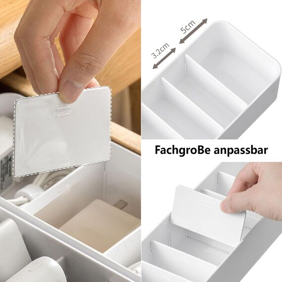 DoocliB Kabel Organizer Box,ohne Abdeckung,Datenkabel Organizer Weiß mit Verstellbaren Fächern,kabel aufbewahrungsbox mit 7 Kabelbindern für die Aufbewahrung auf dem Schreibtisch(1 stück)