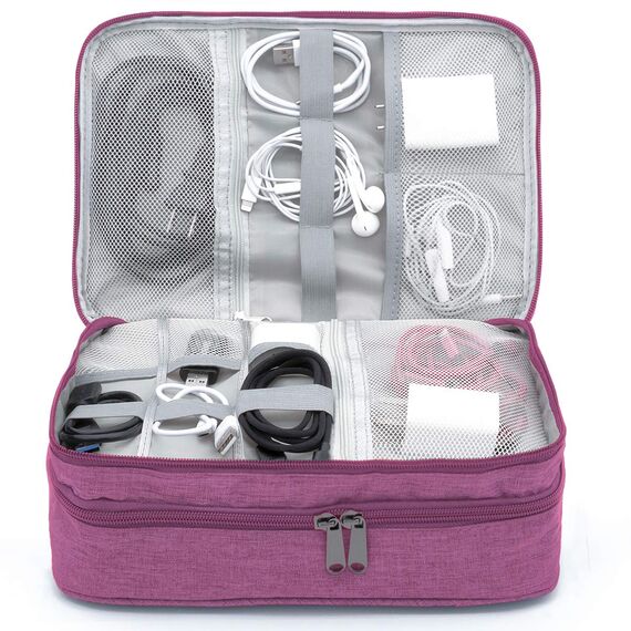 Ruyosn Kabel Organizer Tasche Wasserdicht Kabeltasche Groß Festplattentasche Elektronische Tasche Doppelschicht Elektro Organizer Cable Bag Elektronik Zubehör Organisator Kabel Power Bank lila