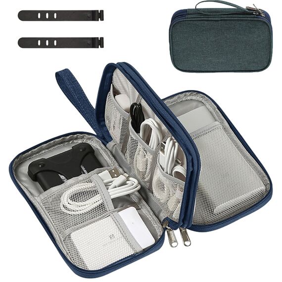 OdiuK Kabeltasche, Elektronische Tasche Universal Kabelorganizer Tasche, Tragbare Reisekabel Wasserdicht Doppelschicht Reise Elektronik Zubehör Taschen für Handy Ladekabel USB Powerbank (Blau)