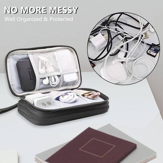 Teskyer Kabeltasche Organizer, Wasserdichte, Urlaub Must Haves, Multifunktional Reise Zubehör, Travel Essentials, für Ladegerät, Powerbank, Schwarz