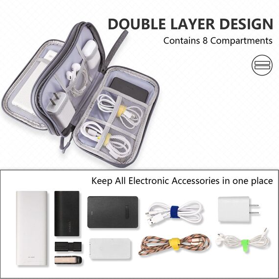 Teskyer Kabeltasche Organizer, wasserdichte, Urlaub Must Haves, Multifunktional Reise Zubehör, Travel Essentials, für Ladegerät, Powerbank, Dunkelgrau