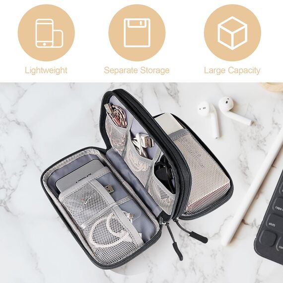 MeoZynxadril Kabeltasche, Elektronische Tasche, Universal Kabel Organizer, Tragbare Kabelorganizer, Doppellagige Kabeltasche, Kabelorganizer für Kabelaufbewahrung, USB Ladekabel, Powerbank, Schwarz