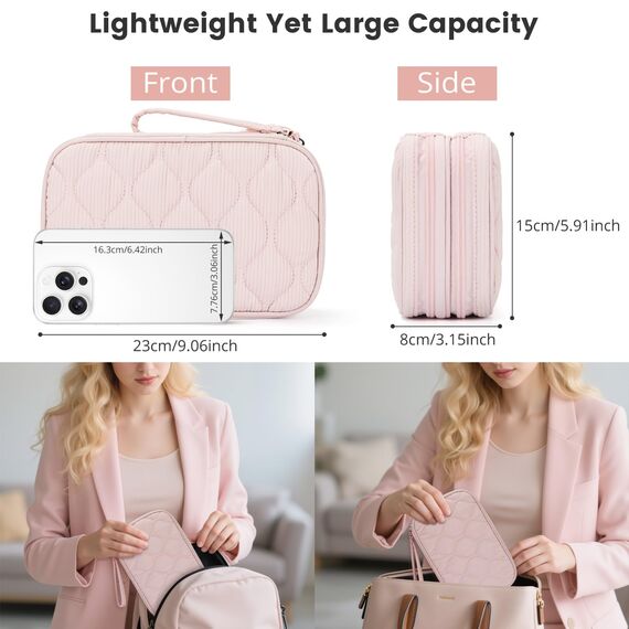 Skycase Kabeltasche,Doppelte Kabel Tasche Elektronikzubehör Tragbare Kabelorganizer Tasche,Travel Essentials Tech Pouch Bag für Elektronische Accessoires Kabeltaschen (Pink)