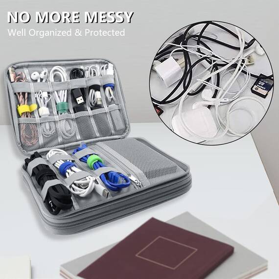 Teskyer Kabeltasche Organizer, wasserdichte, Urlaub Must Haves, Multifunktional Reise Zubehör, Travel Essentials, für Ladegerät, Powerbank, Dunkelgrau