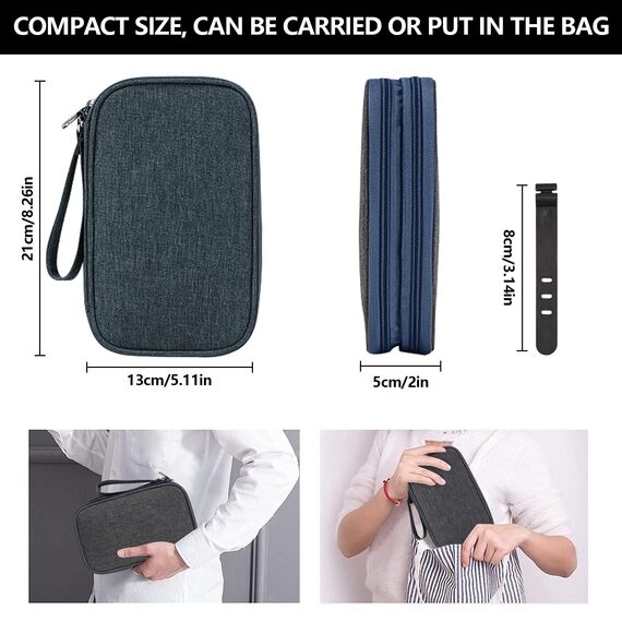 OdiuK Kabeltasche, Elektronische Tasche Universal Kabelorganizer Tasche, Tragbare Reisekabel Wasserdicht Doppelschicht Reise Elektronik Zubehör Taschen für Handy Ladekabel USB Powerbank (Blau)
