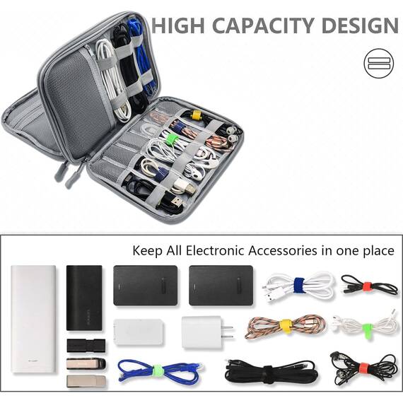 Teskyer Kabeltasche Organizer, wasserdichte, Urlaub Must Haves, Multifunktional Reise Zubehör, Travel Essentials, für Ladegerät, Powerbank, Dunkelgrau