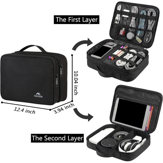 MATEIN Kabel Organizer Tasche, Groß Kabeltasche, Wasserabweisend Elektronik Tasche Cable Organizer Travel Bag für Ipad, Ladegerät, Powerbank, Schwarz