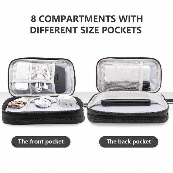 Teskyer Kabeltasche Organizer, Wasserdichte, Urlaub Must Haves, Multifunktional Reise Zubehör, Travel Essentials, für Ladegerät, Powerbank, Schwarz