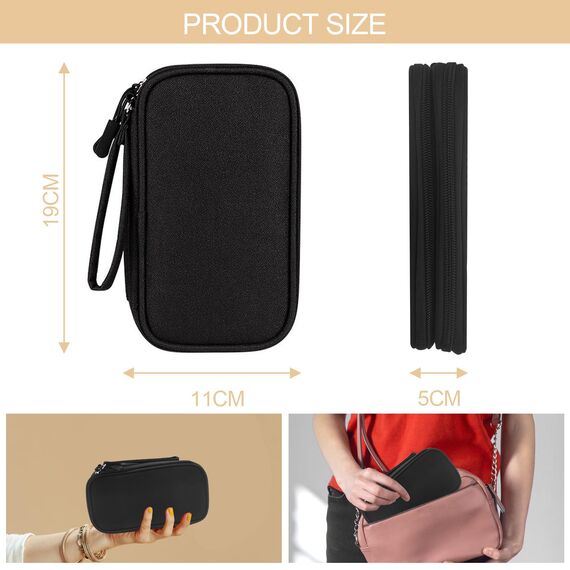 MeoZynxadril Kabeltasche, Elektronische Tasche, Universal Kabel Organizer, Tragbare Kabelorganizer, Doppellagige Kabeltasche, Kabelorganizer für Kabelaufbewahrung, USB Ladekabel, Powerbank, Schwarz