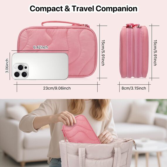 Skycase Kabeltasche,Doppelte Kabel Tasche Elektronikzubehör Tragbare Kabelorganizer Tasche,Travel Essentials Tech Pouch Bag für Elektronische Accessoires Kabeltaschen (Rosa)