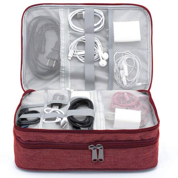 Ruyosn Kabel Organizer Tasche Wasserdicht Kabeltasche Groß Festplattentasche Elektronische Tasche Doppelschicht Elektro Organizer Cable Bag Elektronik Zubehör Organisator Kabel Power Bank Rot