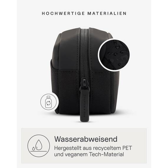 Kapten & Son Bergen Accessory Case All Black 1L | Kosmetiktasche Klein Damen & Herren Schwarz | Ideal als Reise- & Kabeltasche Organizer | Federmäppchen, Etui & Schminktasche