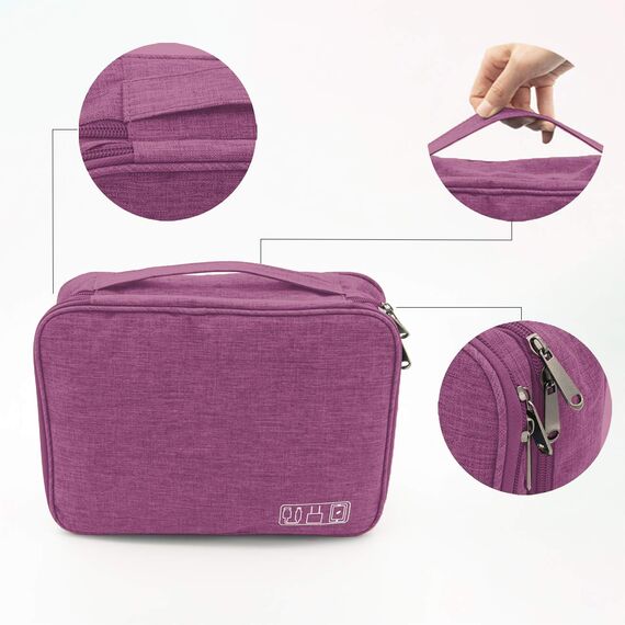 Ruyosn Kabel Organizer Tasche Wasserdicht Kabeltasche Groß Festplattentasche Elektronische Tasche Doppelschicht Elektro Organizer Cable Bag Elektronik Zubehör Organisator Kabel Power Bank lila