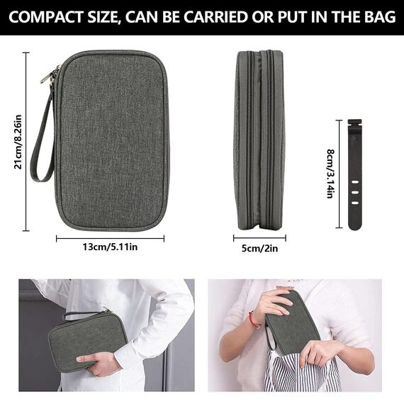 OdiuK Kabeltasche, Elektronische Tasche Universal Kabelorganizer Tasche, Tragbare Reisekabel Wasserdicht Doppelschicht Reise Elektronik Zubehör Taschen für Handy Ladekabel USB Powerbank (Grau)