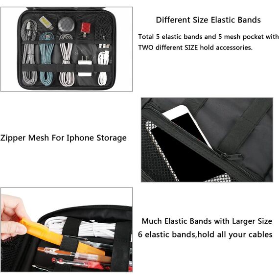 MATEIN Kabel Organizer Tasche, Groß Kabeltasche, Wasserabweisend Elektronik Tasche Cable Organizer Travel Bag für Ipad, Ladegerät, Powerbank, Schwarz