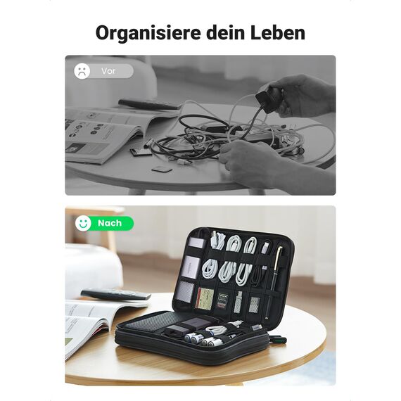 UGREEN Elektronik Tasche Reise Organizer Kabeltasche Travel Kabel Organizer Elektronische Zubehör Case Travel Organisator Festplattentasche für Powerbank, Kabel, Akku, Karte, Handy usw.