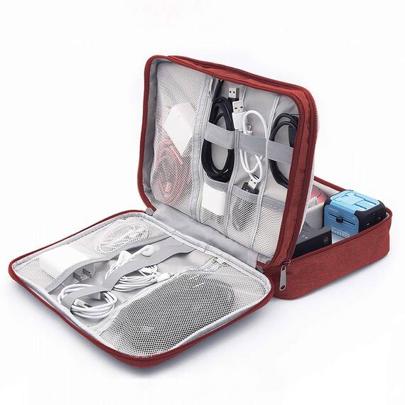 Ruyosn Kabel Organizer Tasche Wasserdicht Kabeltasche Groß Festplattentasche Elektronische Tasche Doppelschicht Elektro Organizer Cable Bag Elektronik Zubehör Organisator Kabel Power Bank Rot