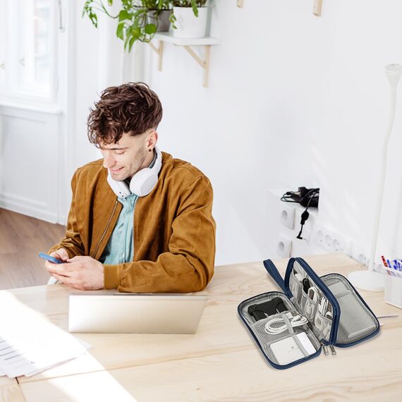 OdiuK Kabeltasche, Elektronische Tasche Universal Kabelorganizer Tasche, Tragbare Reisekabel Wasserdicht Doppelschicht Reise Elektronik Zubehör Taschen für Handy Ladekabel USB Powerbank (Blau)