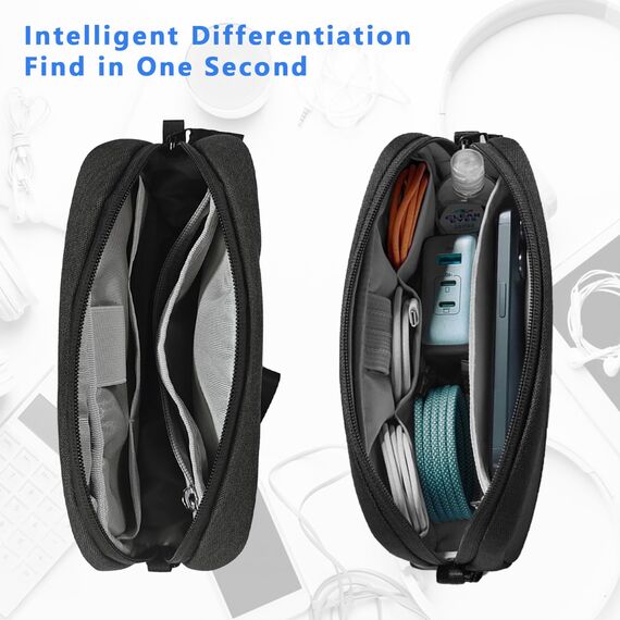 OdiuK Kabeltasche Organizer Wasserresistent Elektronik Organizer Tasche mit 2 Drahtbinder Universal Kabelorganizer Festplattentasche, Tragbar Elektronik Zubehör Tasche für USB SD-Karte Powerbank
