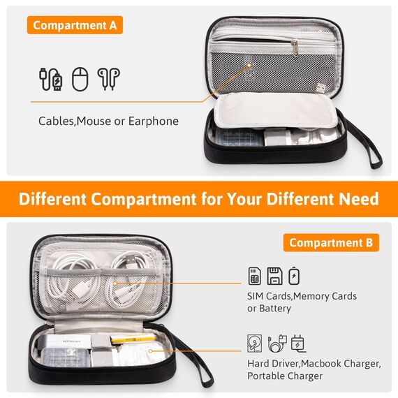 OrgaWise Kabeltasche Kabelorganizer Reisen Kabel Etui Elektronik Zubehör Organizer Tasche Universaltasche für Bag Accessories Handy Ladekabel, Powerbank, USB Sticks (Buckles-Schwarz)