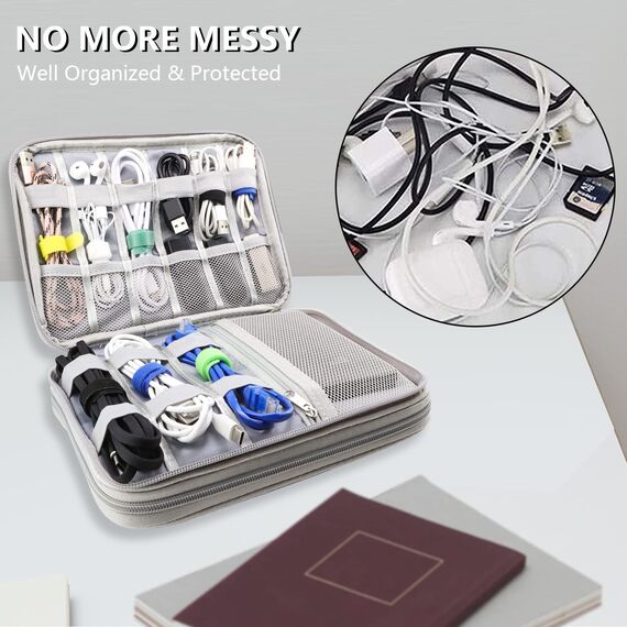 Teskyer Kabeltasche Organizer, wasserdichte, Urlaub Must Haves, Multifunktional Reise Zubehör, Travel Essentials, für Ladegerät, Powerbank, Grau