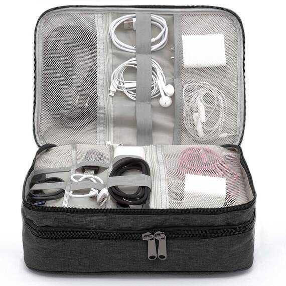 Ruyosn Kabel Organizer Tasche Kabel Wasserdicht Kabeltasche Groß Festplattentasche Elektronische Tasche Doppelschicht Elektro Organizer Cable Bag Elektronik Zubehör Organisator Schwarz