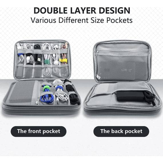 Teskyer Kabeltasche Organizer, wasserdichte, Urlaub Must Haves, Multifunktional Reise Zubehör, Travel Essentials, für Ladegerät, Powerbank, Dunkelgrau