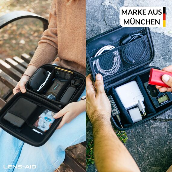 LENS-AID Organizer Case für Kamera- & Technik-Zubehör: Hard Case Tasche zur Aufbewahrung auf Reisen | Schutz für USB-Kabel, Akkus, Festplatte, Powerbank, Adapter