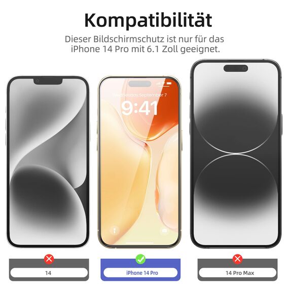 NEW'C 3 Stück Full Screen für iPhone 14 Pro Panzerglas (6,1 Zoll), Schutzglas [Auto-Installation], Frei von Kratzern, 9H Härte, Displayschutzfolie, Ultrabeständig folie
