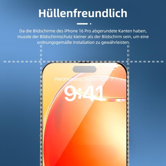NEW'C 3 Stück Full Screen für iPhone 17, 17 Pro, iPhone 16 Pro Panzerglas (6,3 Zoll), Schutzglas [Auto-Installation], Frei von Kratzern, 9H Härte, Displayschutzfolie, Ultrabeständig folie