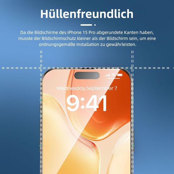 NEW'C 3 Stück Full Screen für iPhone 15 Pro Panzerglas (6,1 Zoll), Schutzglas [Auto-Installation], Frei von Kratzern, 9H Härte, Displayschutzfolie, Ultrabeständig folie