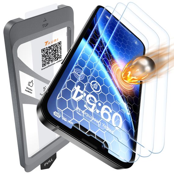 TAURI 3 Stück für iPhone 17e/iPhone 16e Panzerglas 6,1" mit Staubfreie Installationswerkzeug, Gehärtete Glas Displayschutz, Full Screen Kratzfest Schutzglas, Anti-Fingerabdruck und Bubbles Schutzfolie