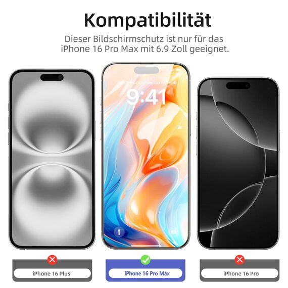 NEW'C 3 Stück Full Screen für iPhone 16 Pro Max Panzerglas (6,9 Zoll), Schutzglas [Auto-Installation], Frei von Kratzern, 9H Härte, Displayschutzfolie, Ultrabeständig folie