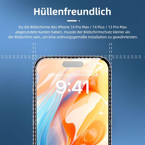 NEW'C 3 Stück Full Screen für iPhone 14 Pro Max/ 14 Plus, iPhone 13 Pro Max Panzerglas (6,7"), Schutzglas [Auto-Installation], Frei von Kratzern, 9H Härte, Displayschutzfolie, Ultrabeständig folie