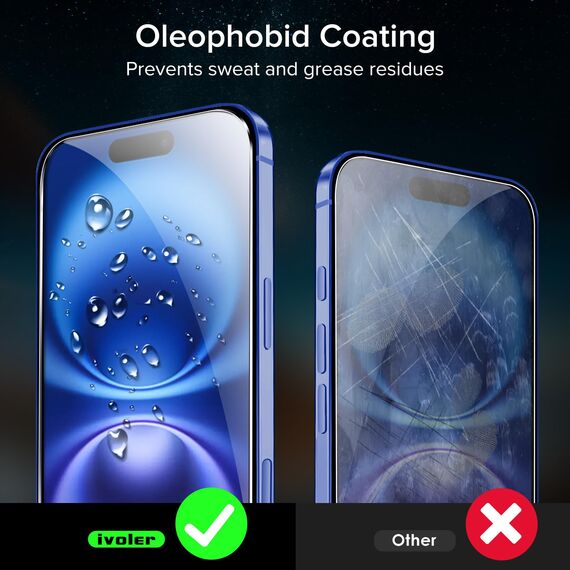 ivoler Schutzfolie für iPhone 16 / iPhone 15 6.1 Zoll, Panzer Schutz Glas Folie Displayschutz mit Einfaches Installationswerkzeug, 9H Härte, HD Klar, Anti-Kratz, Anti-Bläschen, Anti-Stoßfest, 2 Stück