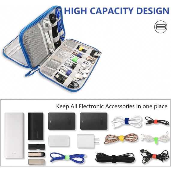 Teskyer Kabeltasche Organizer, wasserdichte, Urlaub Must Haves, Multifunktional Reise Zubehör, Travel Essentials, für Ladegerät, Powerbank, Himmelblau