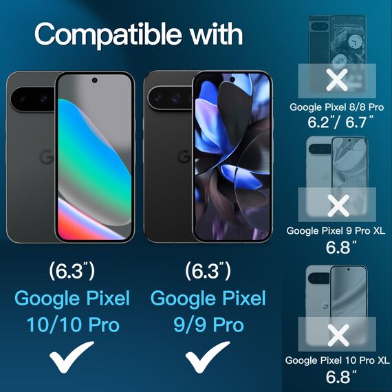 JETech Schutzfolie für Google Pixel 10/10 Pro / 9/9 Pro, Gehärtete Glas Displayschutz mit Einfachem Installationswerkzeug, Fingerabdruck Kompatibel, HD Klar, 3 Stück