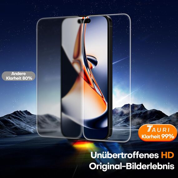 TAURI für iPhone 15 Pro Panzerglas 6,1" mit Staubfreie Installationswerkzeug, Gehärtete Glas Displayschutz, Full Screen Kratzfest Schutzglas, Anti-Fingerabdruck und Bubbles Schutzfolie, 3 Stück