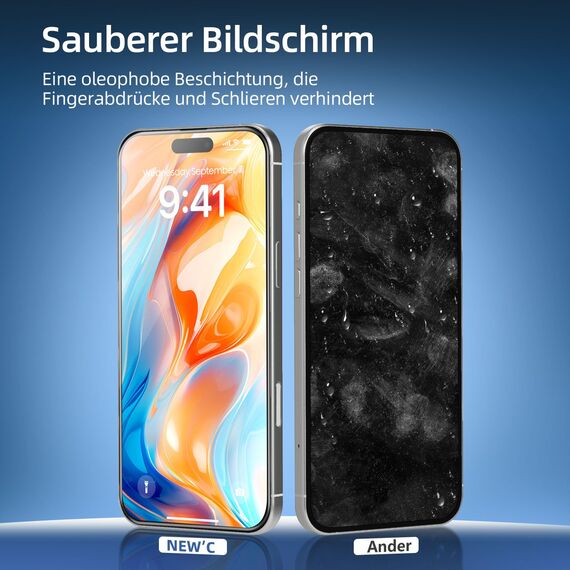 NEW'C 3 Stück Full Screen für iPhone 16 Plus,iPhone 15 Plus Panzerglas (6,7 Zoll), Schutzglas [Auto-Installation], Frei von Kratzern, 9H Härte, Displayschutzfolie, Ultrabeständig folie