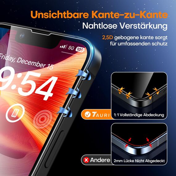 TAURI für iPhone 13 Pro Panzerglas 6,1" mit Staubfreie Installationswerkzeug, Gehärtete Glas Displayschutz, Full Screen Kratzfest Schutzglas, Anti-Fingerabdruck und Bubbles Schutzfolie, 3 Stück