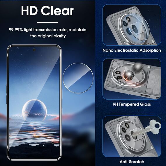 Lutree für Nothing Phone 3a Pro für Panzerglas Schutzfolie, 2+2 Stück Schutzglas + Kameraschutz Folie, 9H Härte HD Displayschutz Bläschenfrei Anti- Kratzer Displayfolie