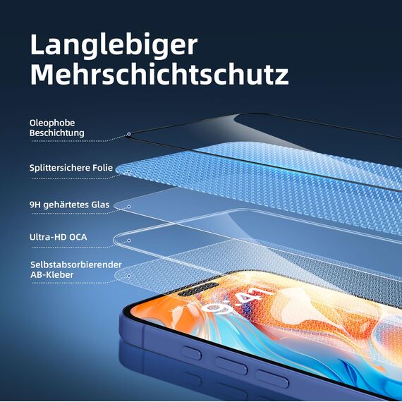 NEW'C 3 Stück Full Screen für iPhone 16,iPhone 15 Panzerglas (6,1 Zoll), Schutzglas [Auto-Installation], Frei von Kratzern, 9H Härte, Displayschutzfolie, Ultrabeständig folie