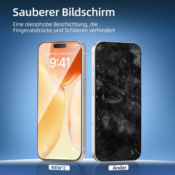 NEW'C 3 Stück Full Screen für iPhone 15 Pro Panzerglas (6,1 Zoll), Schutzglas [Auto-Installation], Frei von Kratzern, 9H Härte, Displayschutzfolie, Ultrabeständig folie