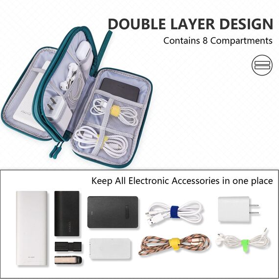 Teskyer Kabeltasche Organizer, wasserdichte, Urlaub Must Haves, Multifunktional Reise Zubehör, Travel Essentials, für Ladegerät, Powerbank, Dunkelgrün