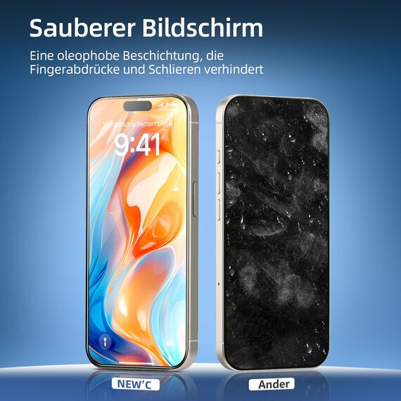 NEW'C 3 Stück Full Screen für iPhone 16 Pro Max Panzerglas (6,9 Zoll), Schutzglas [Auto-Installation], Frei von Kratzern, 9H Härte, Displayschutzfolie, Ultrabeständig folie
