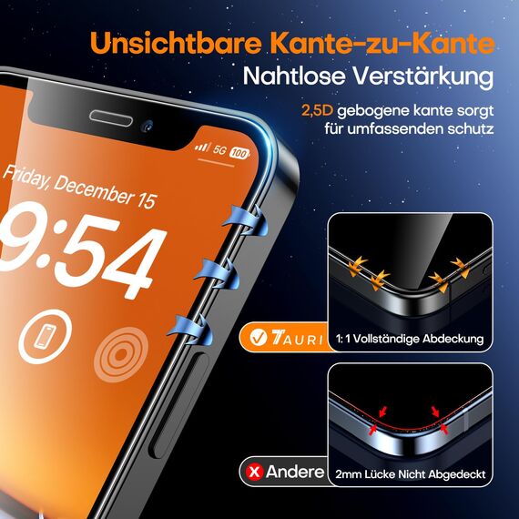 TAURI für iPhone 12/12 Pro Panzerglas 6,1" mit Staubfreie Installationswerkzeug, Gehärtete Glas Displayschutz, Full Screen Kratzfest Schutzglas, Anti-Fingerabdruck und Bubbles Schutzfolie, 3 Stück