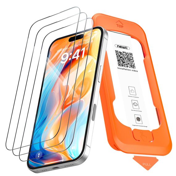 NEW'C 3 Stück Full Screen für iPhone 16 Plus,iPhone 15 Plus Panzerglas (6,7 Zoll), Schutzglas [Auto-Installation], Frei von Kratzern, 9H Härte, Displayschutzfolie, Ultrabeständig folie